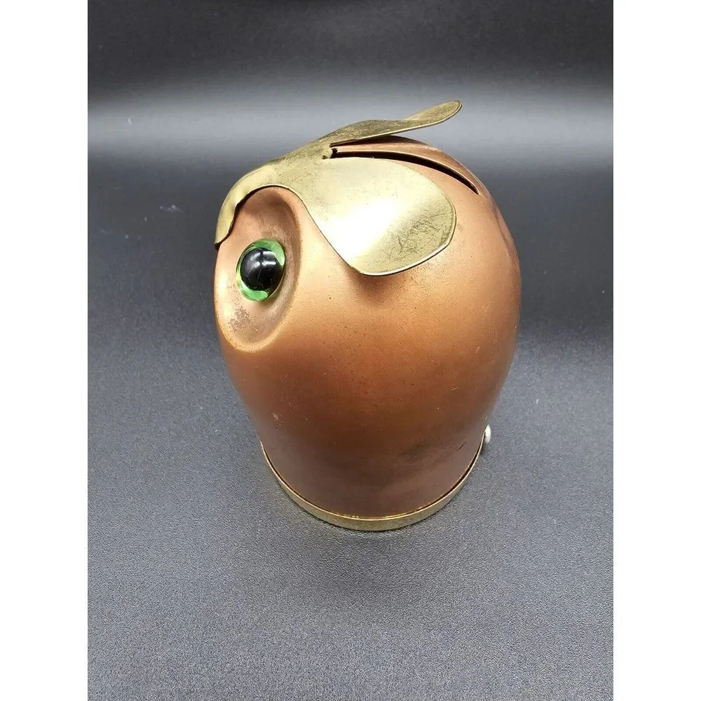 Vtg. Coppercraft Guild Copper Owl Coin‎ Bank With Green Glass Eyes 4